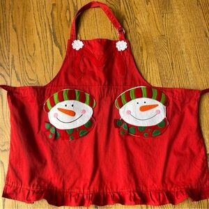 Snowman Apron with Pockets by Ritz Unisex Red Cotton Apron